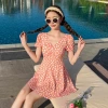 Swimsuit women's dress style one-piece conservative, belly cover-up and slimming, Korean ins style short-sleeved fashionable forest-themed hot spring new swimsuit Application Scenario